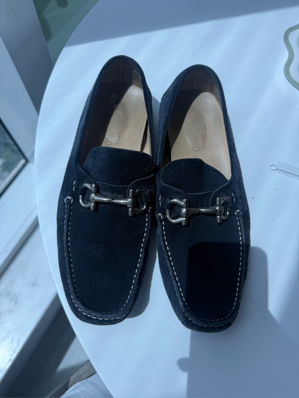 Salvatore Ferragamo Navy Suede Horsebit Loafers